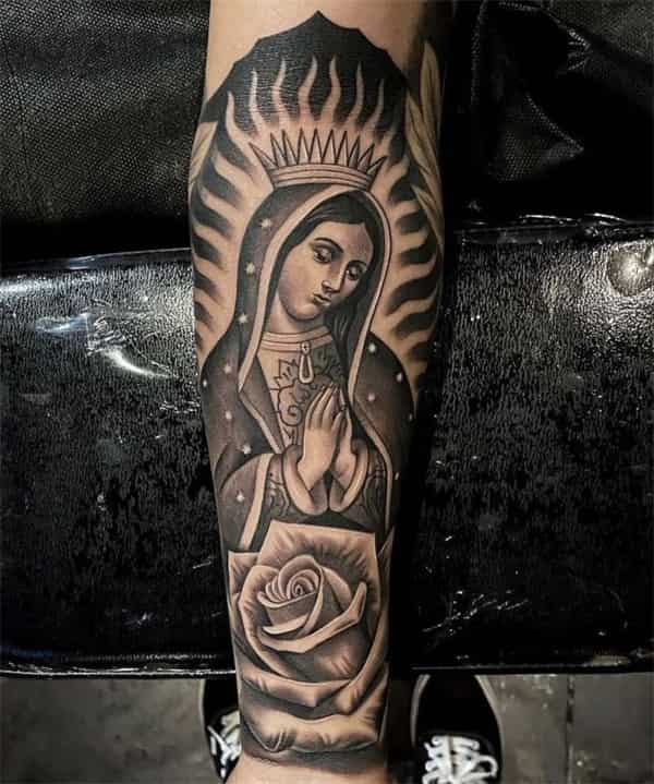 Virgin Mary and Roses tattoo1