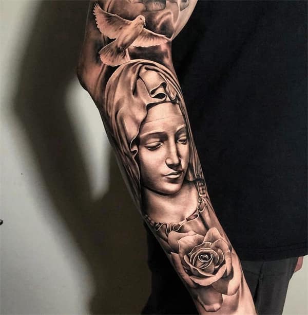 Virgin Mary and Roses tattoo2