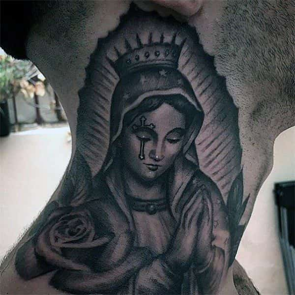 tatouage vierge marie sur le cou0