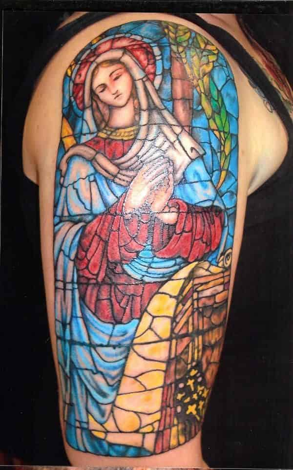 Pink Dress Virgin Mary tattoo2