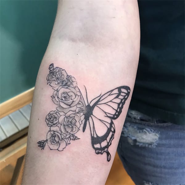 Carnation and butterfly tattoo1