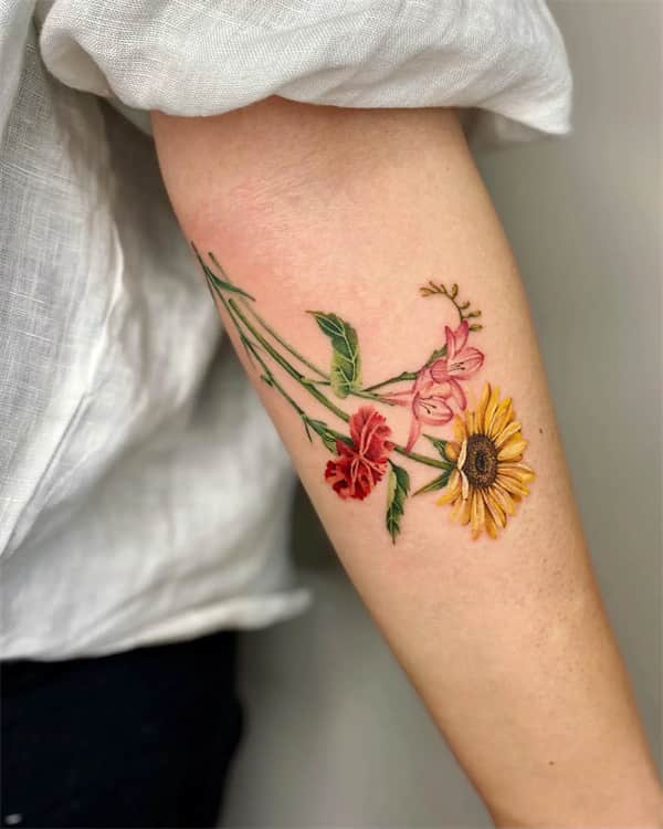 Carnation and sunflower tattoo1