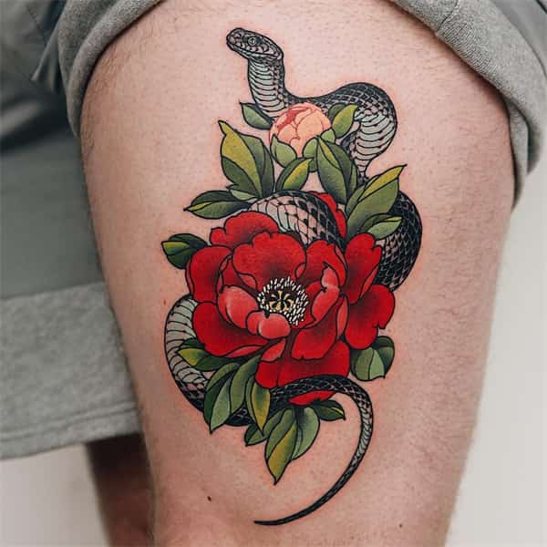 Snake and Carnation Flower Tattoo 2