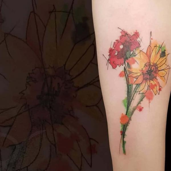 Akvarelė Gvazdikų tatuiruotė1